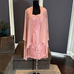 Women’s Tea Length Pink Formal Dress Corset Matching Chiffon Jacket Size 12 NWT